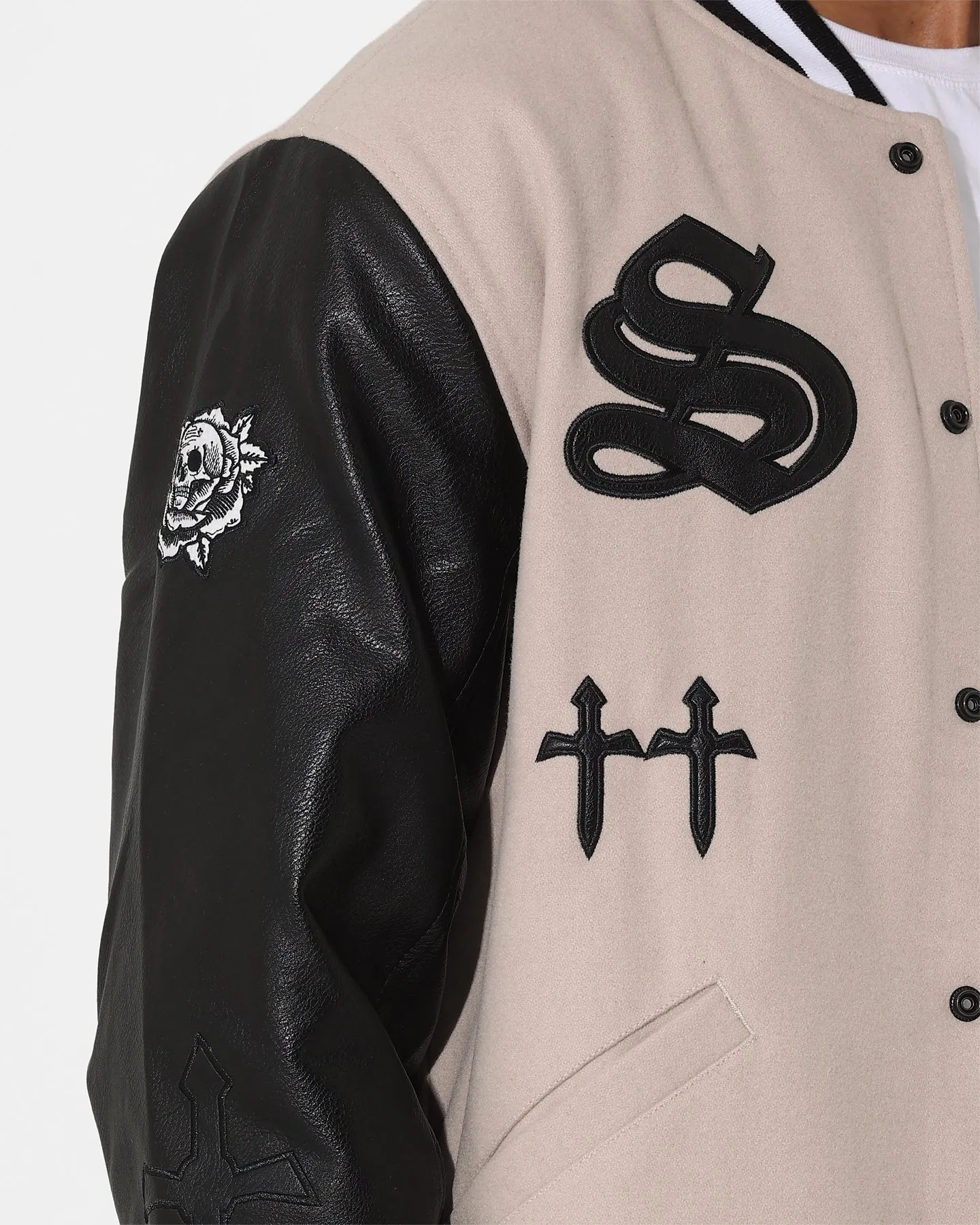 Saint Morta Graveyard Varsity Jacket Stone/Black