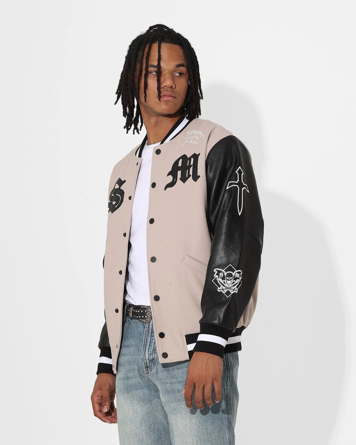 Saint Morta Graveyard Varsity Jacket Stone/Black