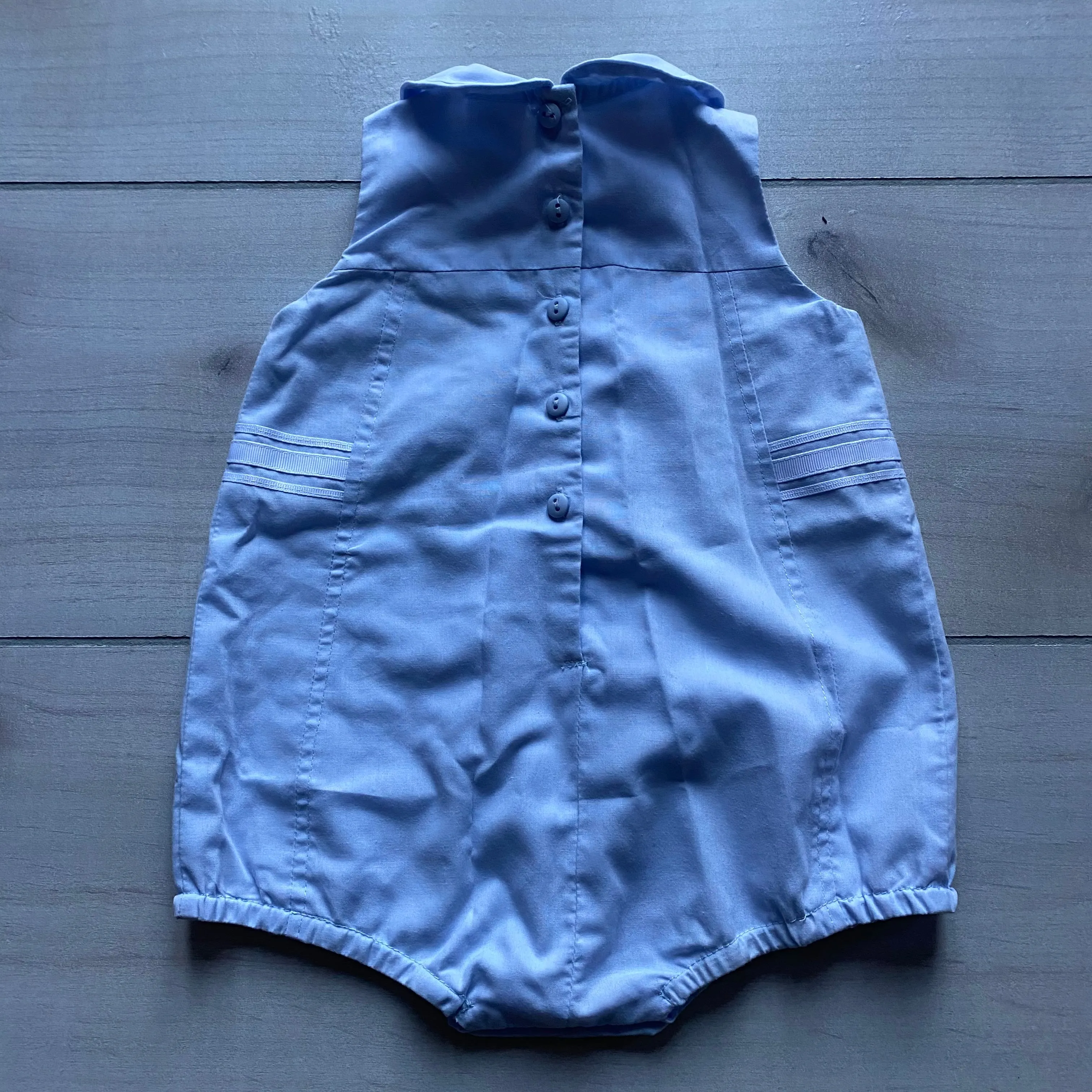 Sarah Louise Blue Sleeveless Cotton Bubble Romper