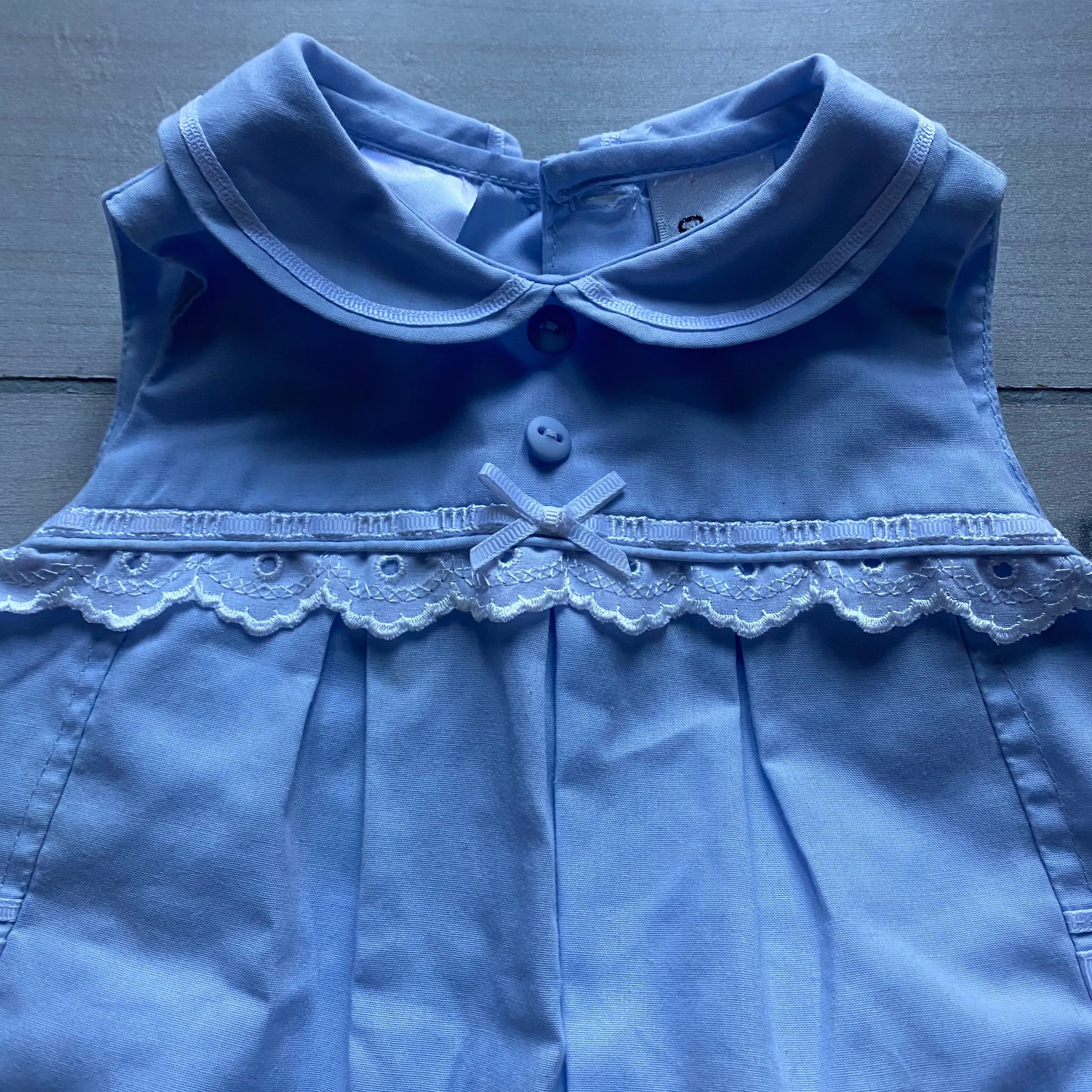 Sarah Louise Blue Sleeveless Cotton Bubble Romper