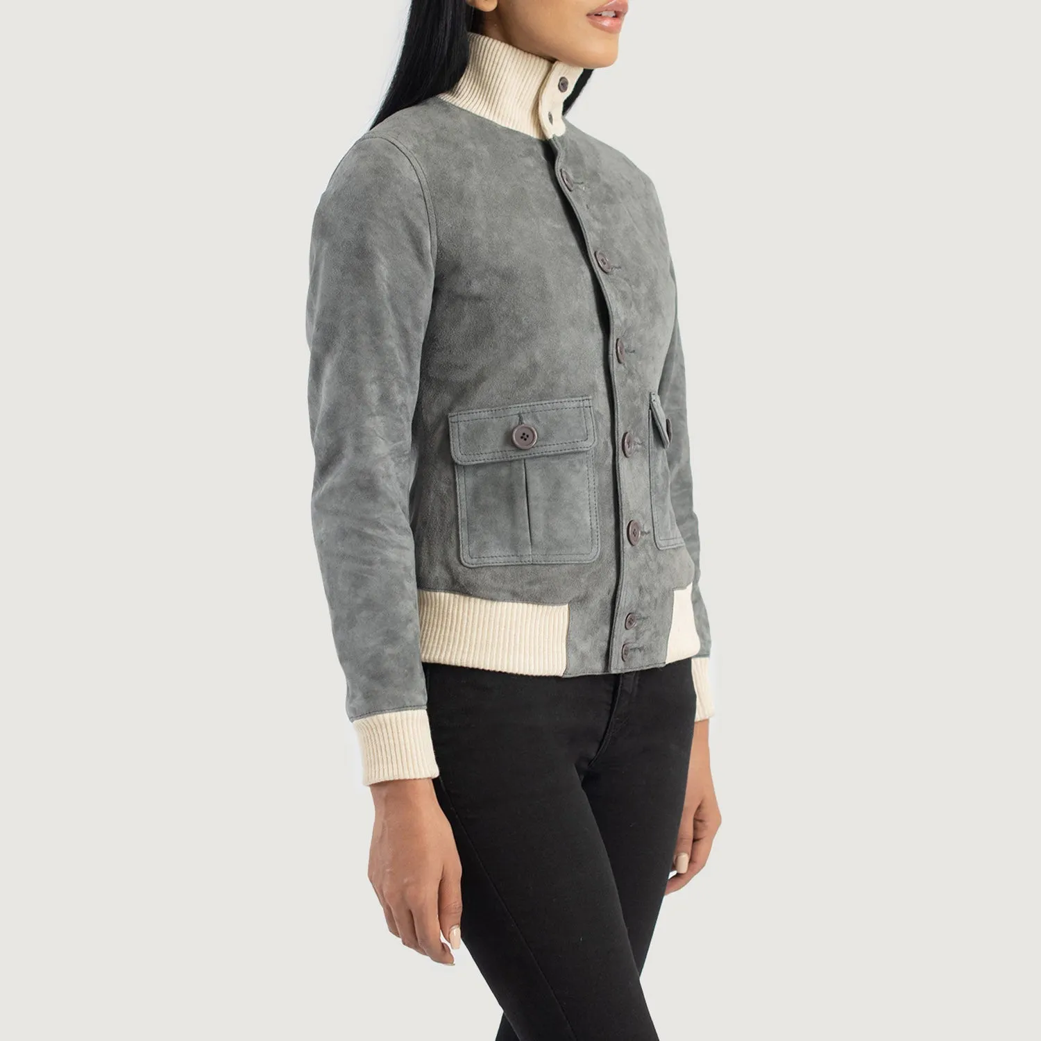 Sasha A1 Grey Suede Bomber Jacket