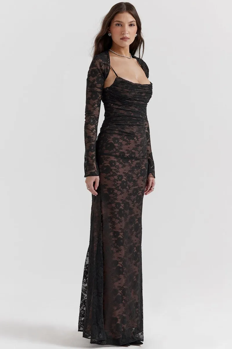 Seliora - Shoulder-On Floral Lace Maxi Dress