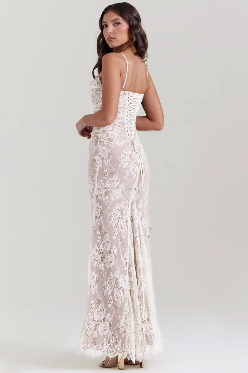 Seliora - Shoulder-On Floral Lace Maxi Dress