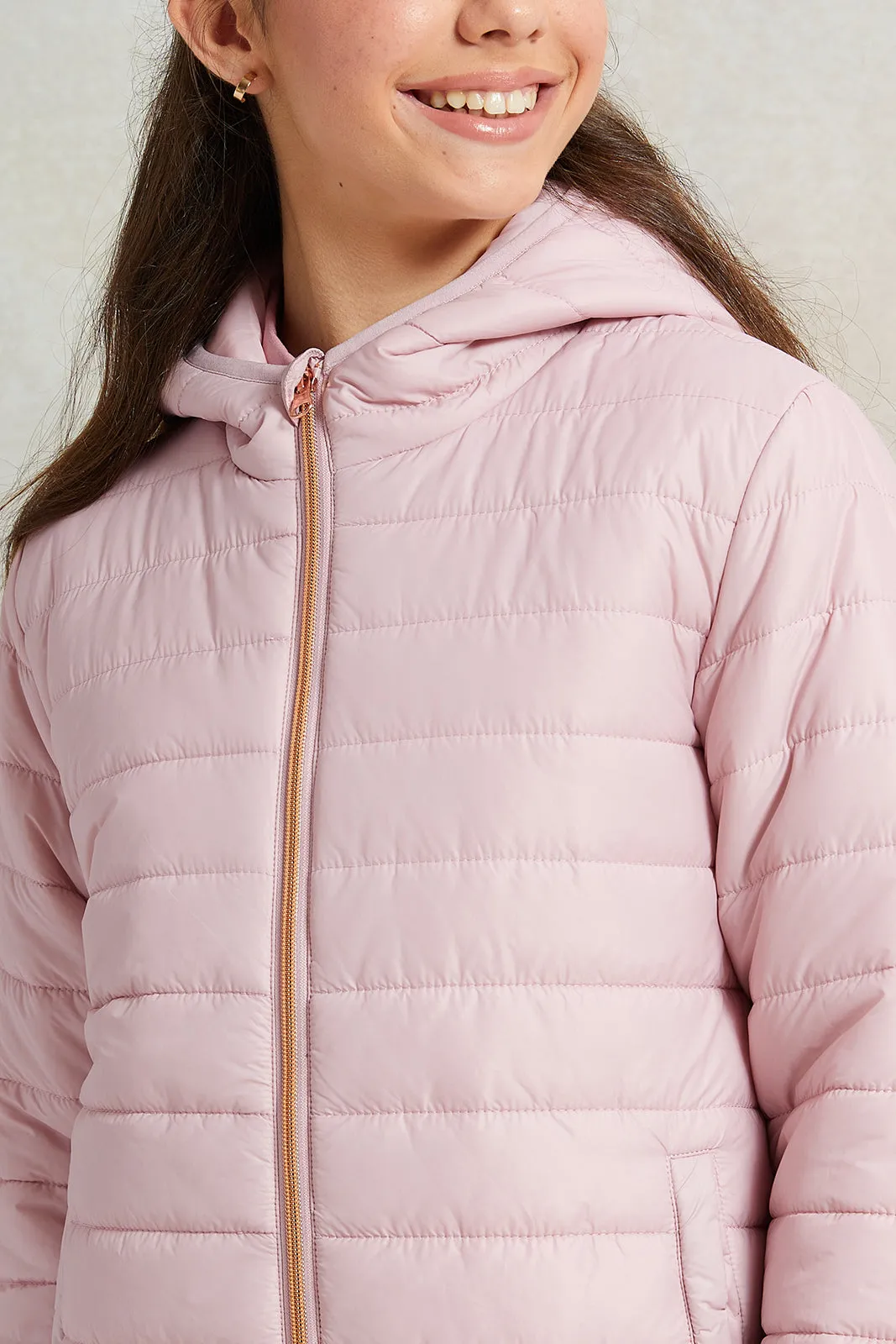 Senior Girls Pink Padded Hooded Jacket