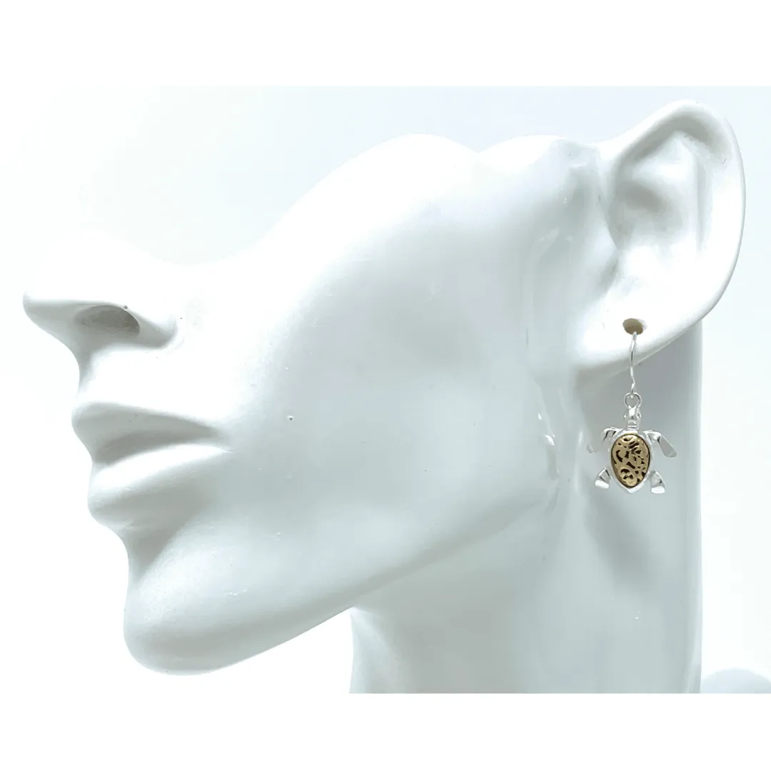 Silver & Gold Filigree Sea Turtle Earrings