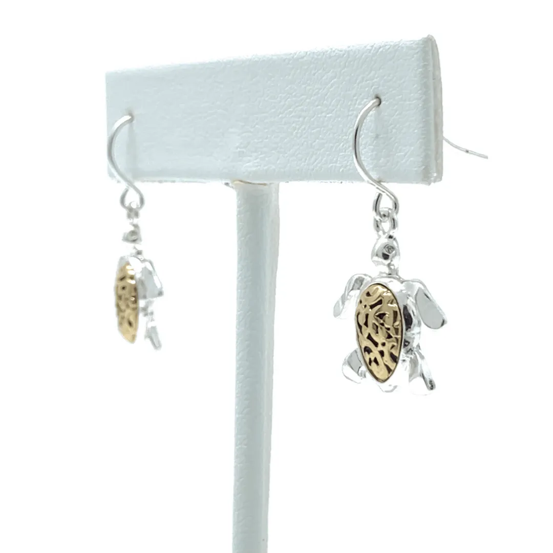 Silver & Gold Filigree Sea Turtle Earrings