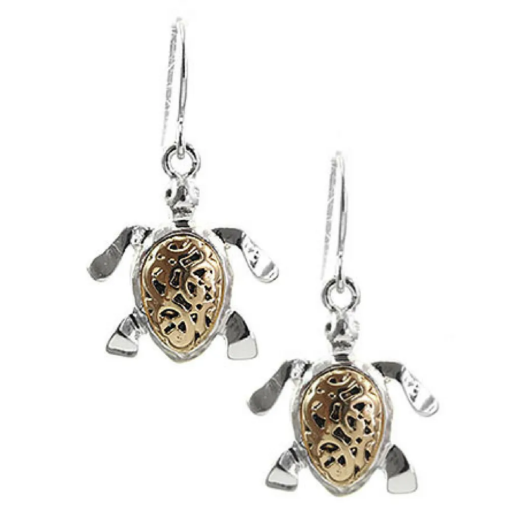 Silver & Gold Filigree Sea Turtle Earrings