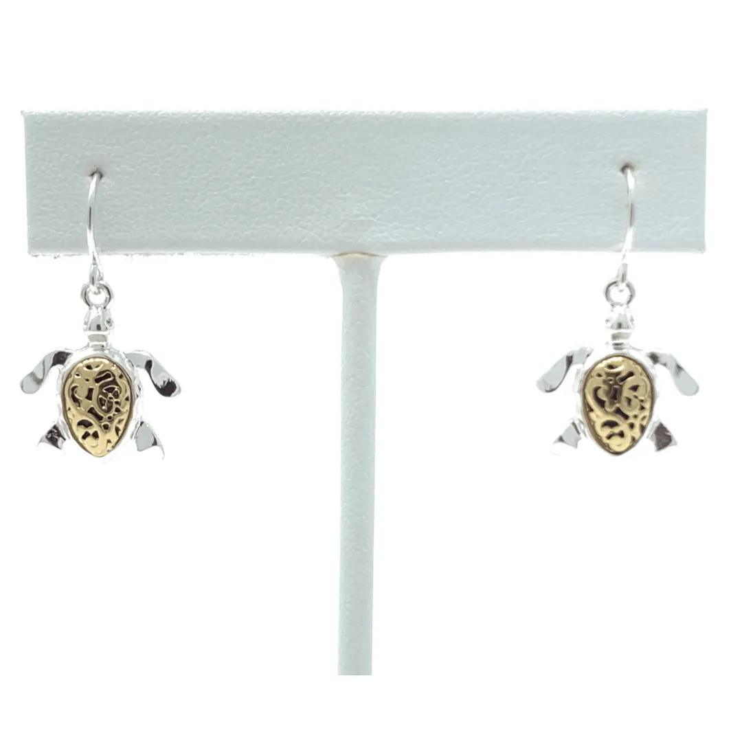 Silver & Gold Filigree Sea Turtle Earrings