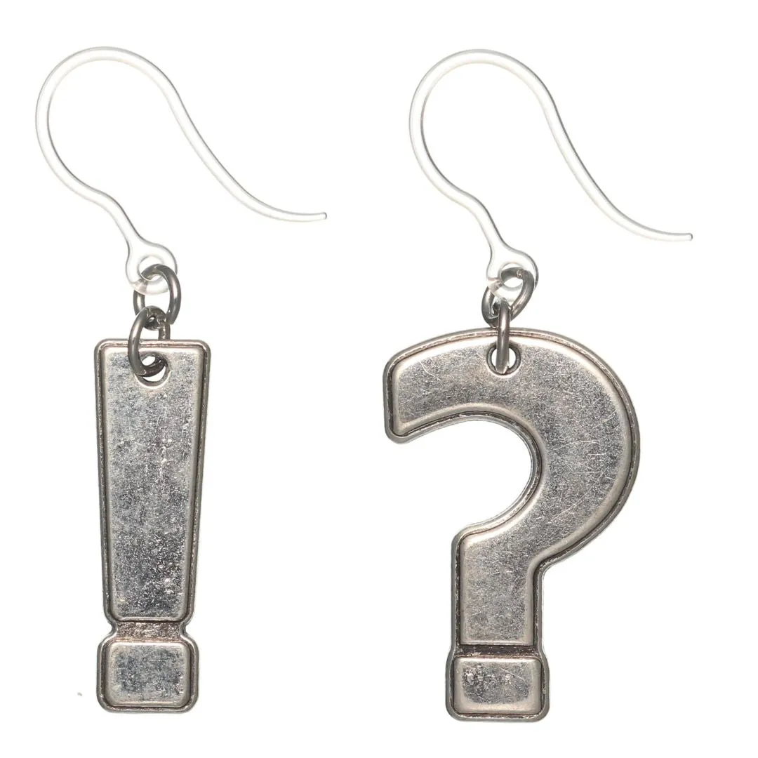 Silver Punctuation Dangles Hypoallergenic Earrings for Sensitive Ears Made with Plastic Posts