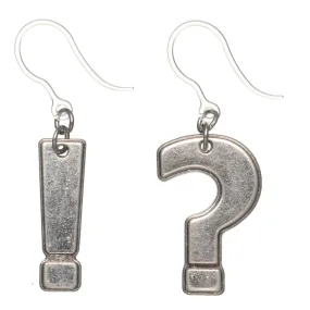 Silver Punctuation Dangles Hypoallergenic Earrings for Sensitive Ears Made with Plastic Posts