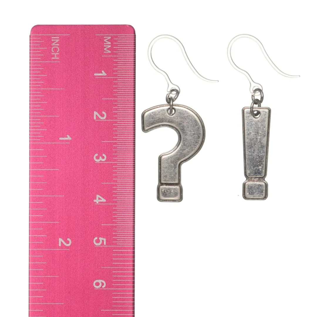 Silver Punctuation Dangles Hypoallergenic Earrings for Sensitive Ears Made with Plastic Posts