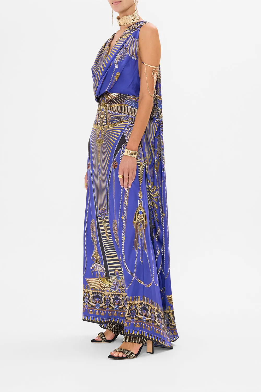 SLEEVELESS DRAPED T BACK LONG DRESS MY FAIR PHARAOH