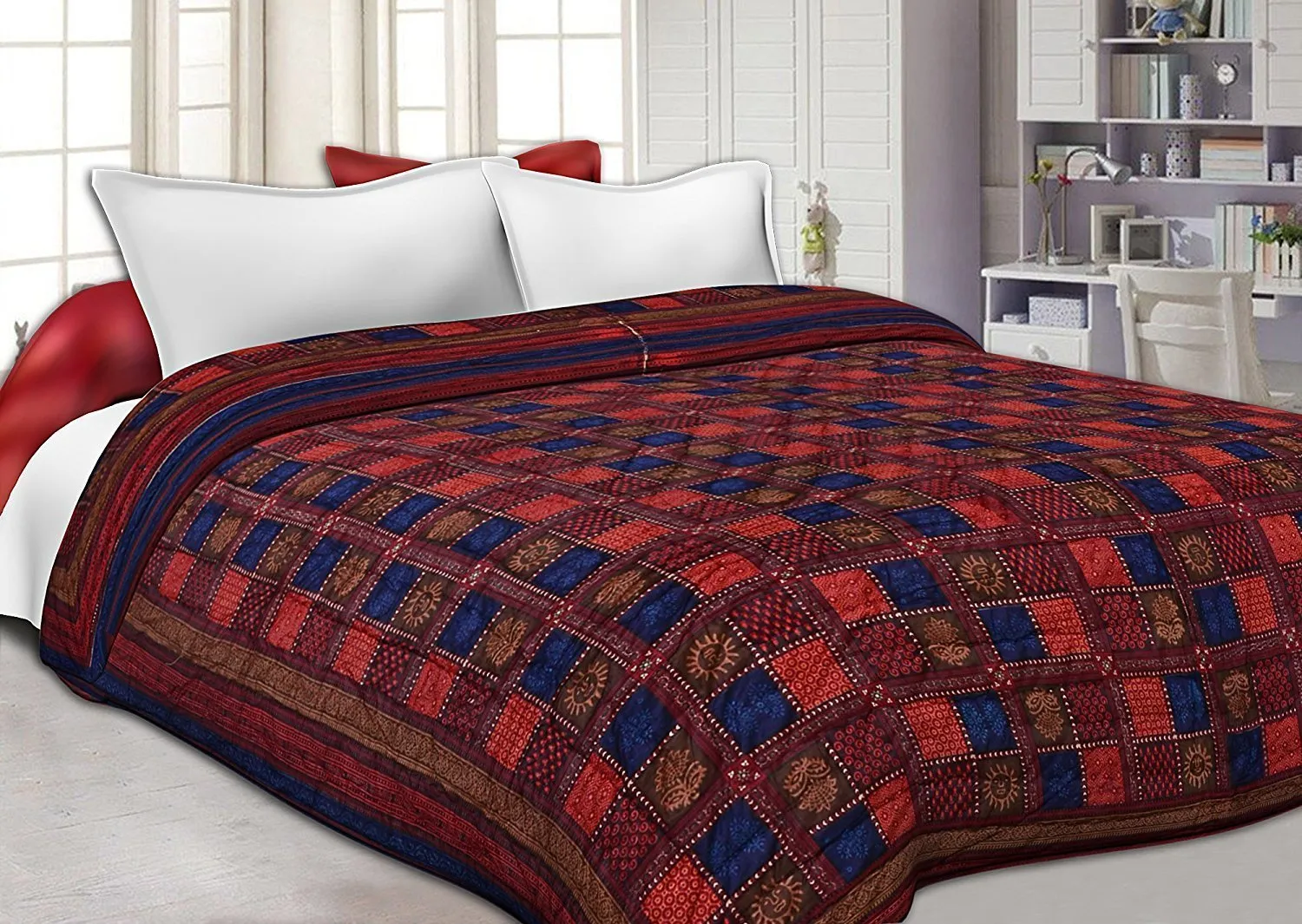 Slickcomfort Craft 240 TC Single Bed Organic Cotton Jaipuri Razai Bed Blanket Ac Quilt for Winter Soft Light Weight Rajasthani Traditional Cotton Rajai (SC_Razai_6, Single Bed)