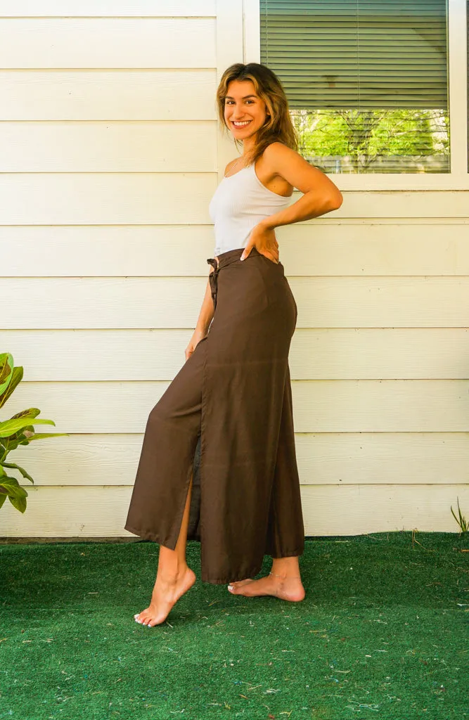 Solid Brown Palazzo Wrap Pants