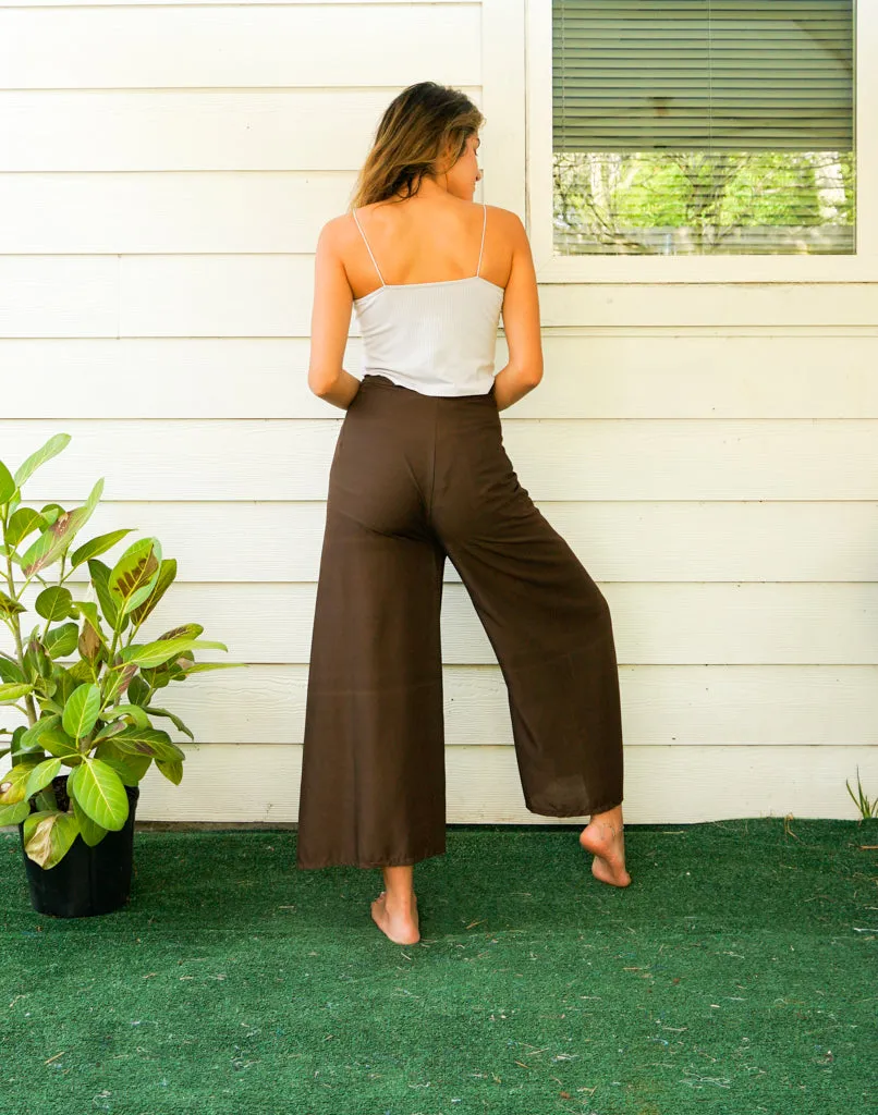 Solid Brown Palazzo Wrap Pants