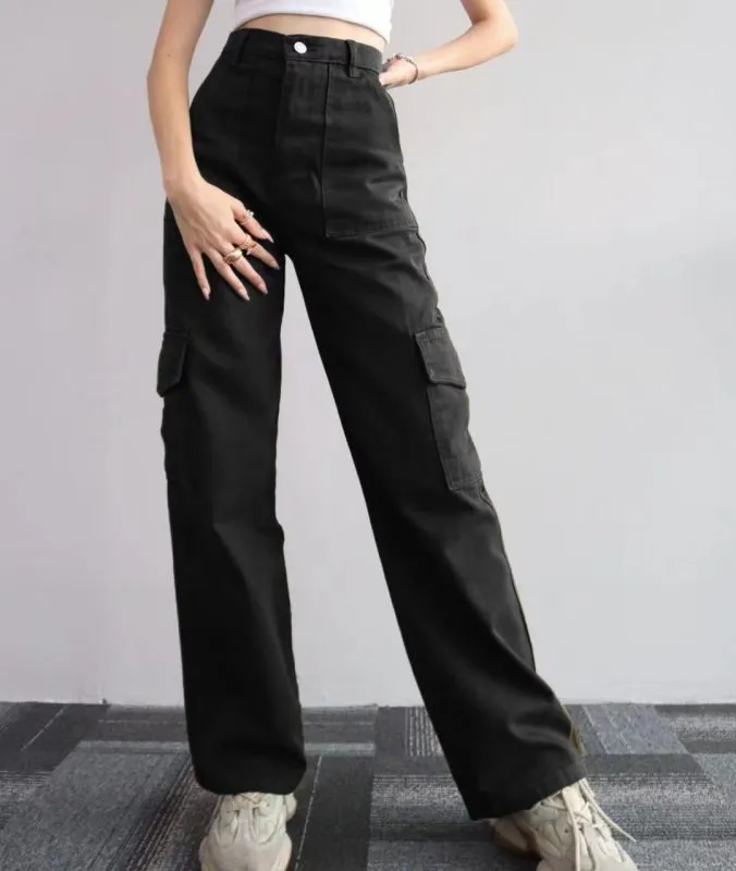 Solid Cotton Cargo Pants for Women's Essentials