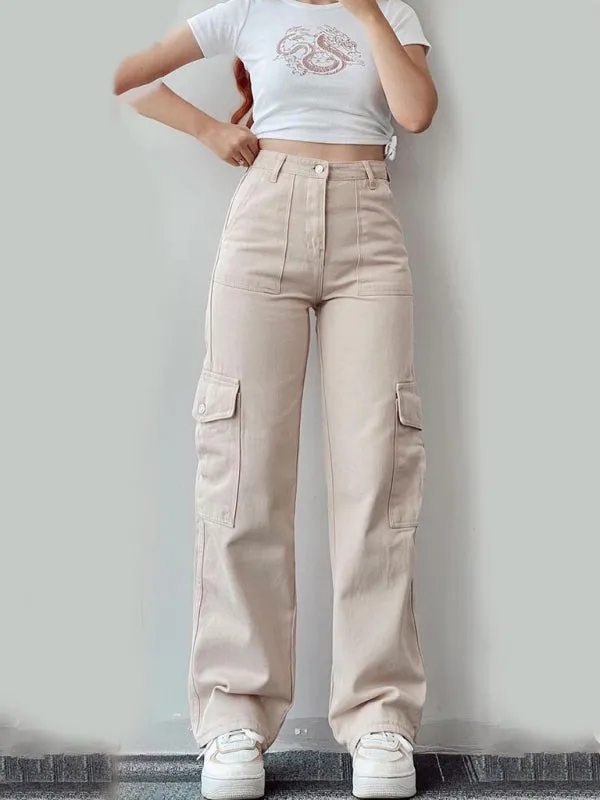 Solid Cotton Cargo Pants for Women's Essentials