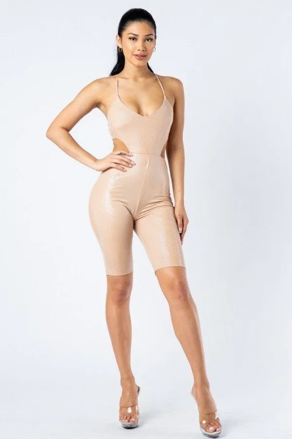 Spaghetti Strap Cut Out Detailed Biker Short Romper