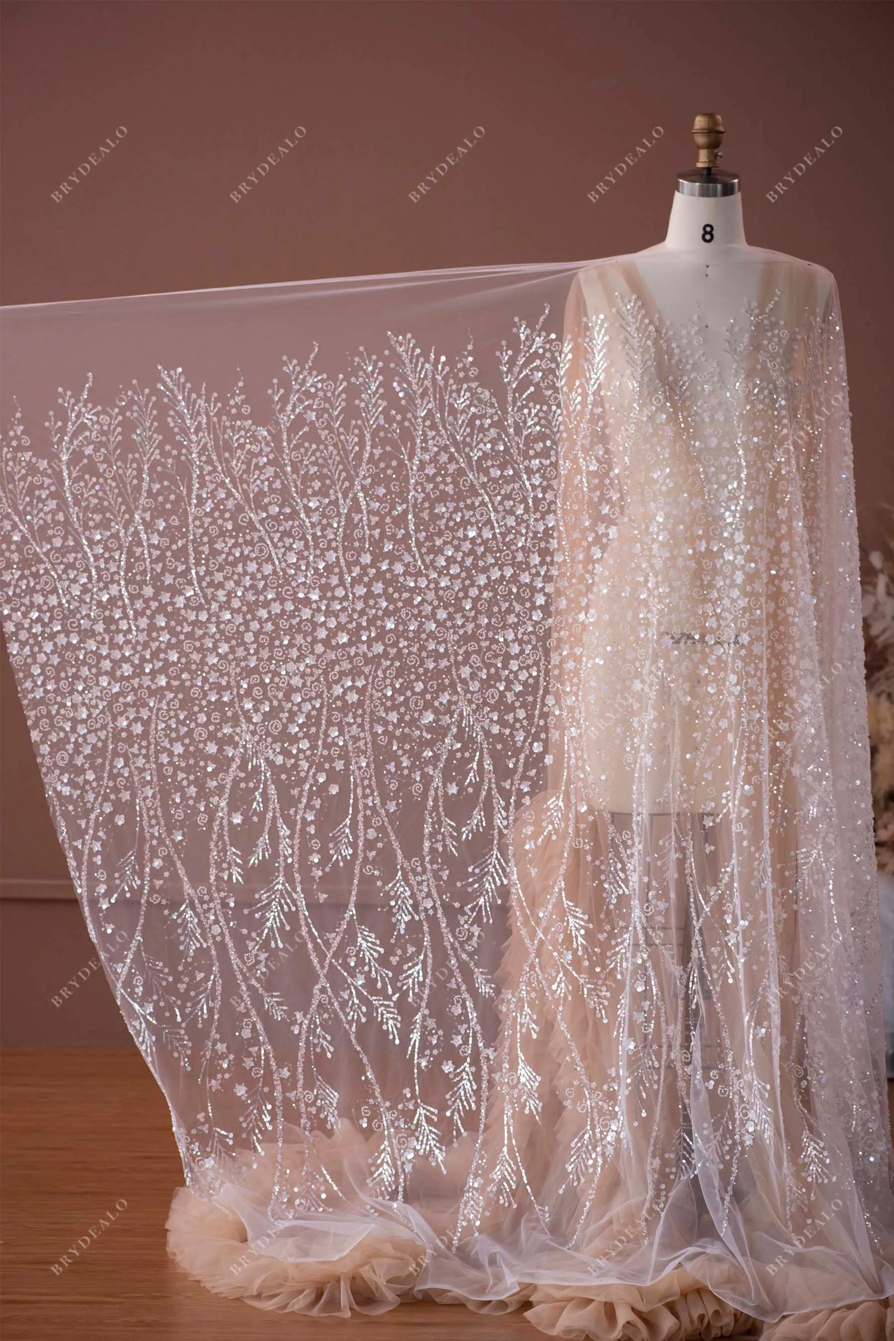 Sparkly Designer Sequined Flower Lace Fabric Online