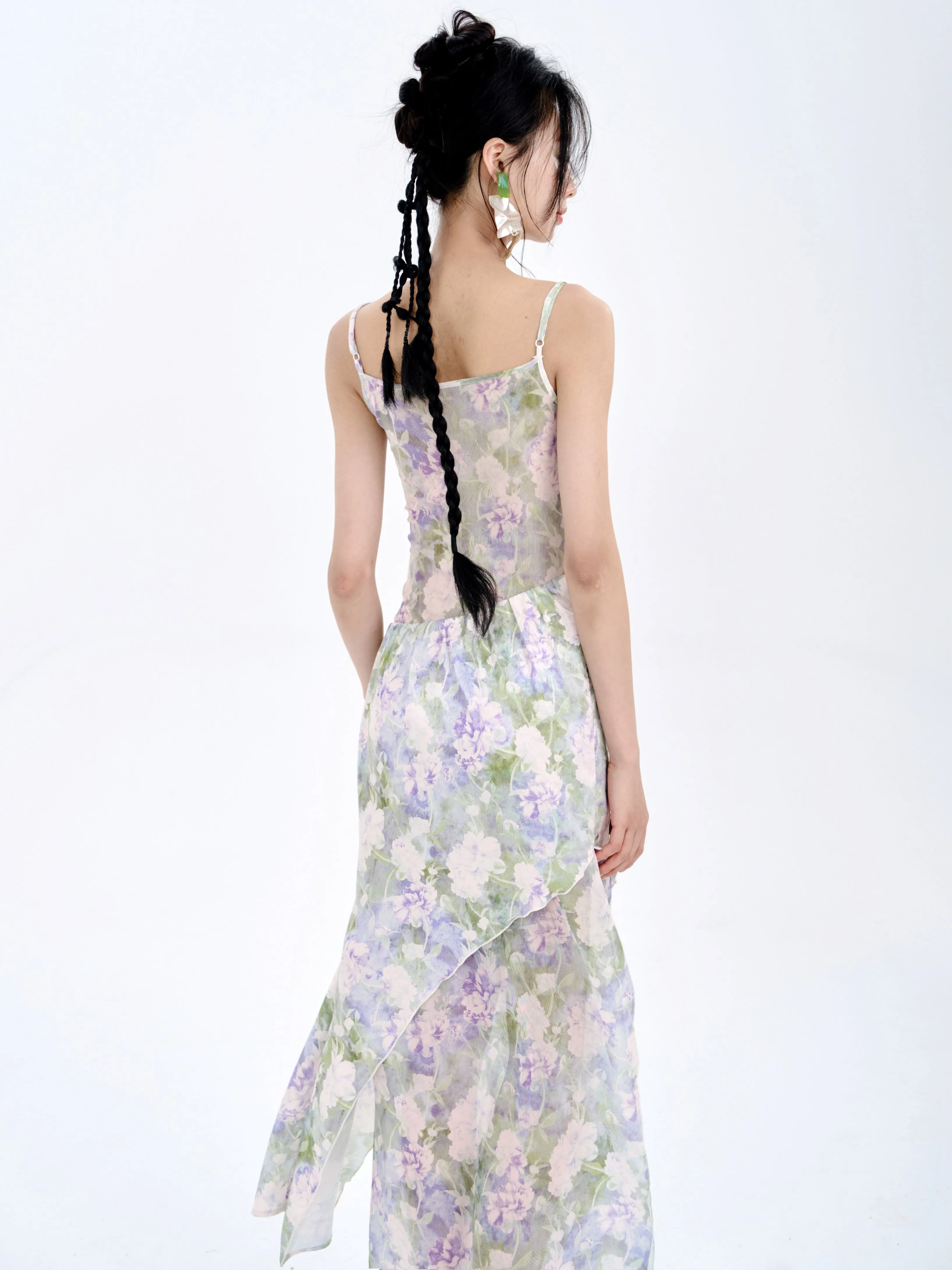 Stitching Tube Top Suspender Floral Dress & Wrap Skirt