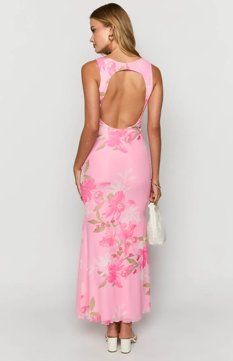 Sunflower Pink Floral Mesh Maxi Dress