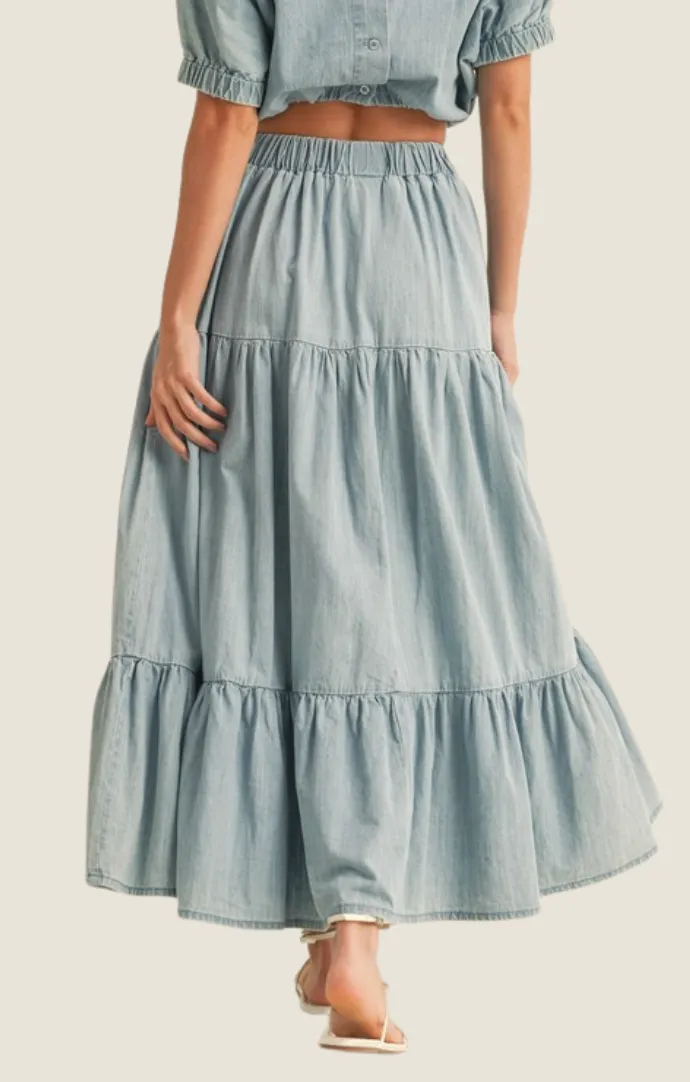 Talon Light Denim Maxi Skirt