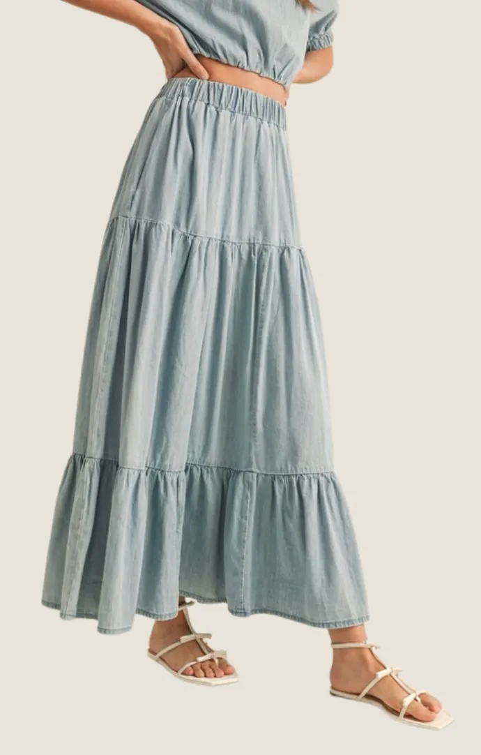 Talon Light Denim Maxi Skirt