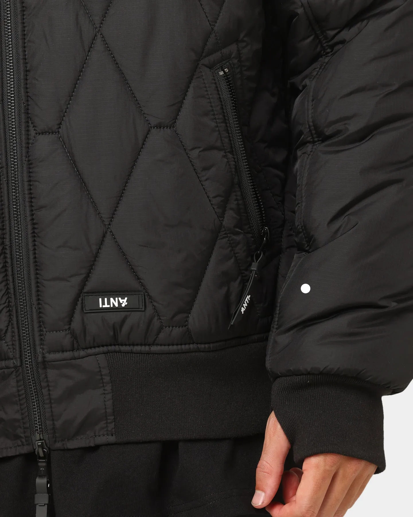 The Anti Order Corvus Quilted Bomber Jacket Black/White