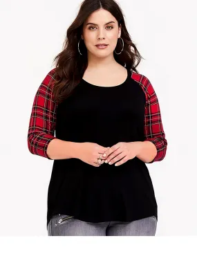 Top - Black w/ Red Plaid Sleeves