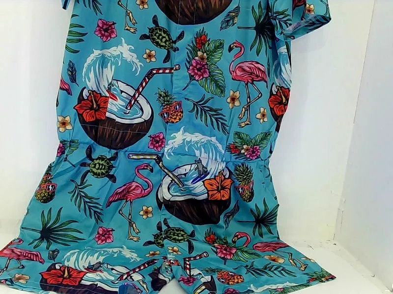 Tropical Flamingo Print Short Sleeve Romper 2XLarge Shirt