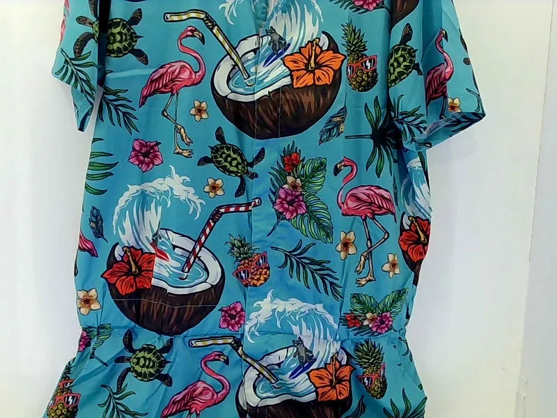 Tropical Flamingo Print Short Sleeve Romper 2XLarge Shirt