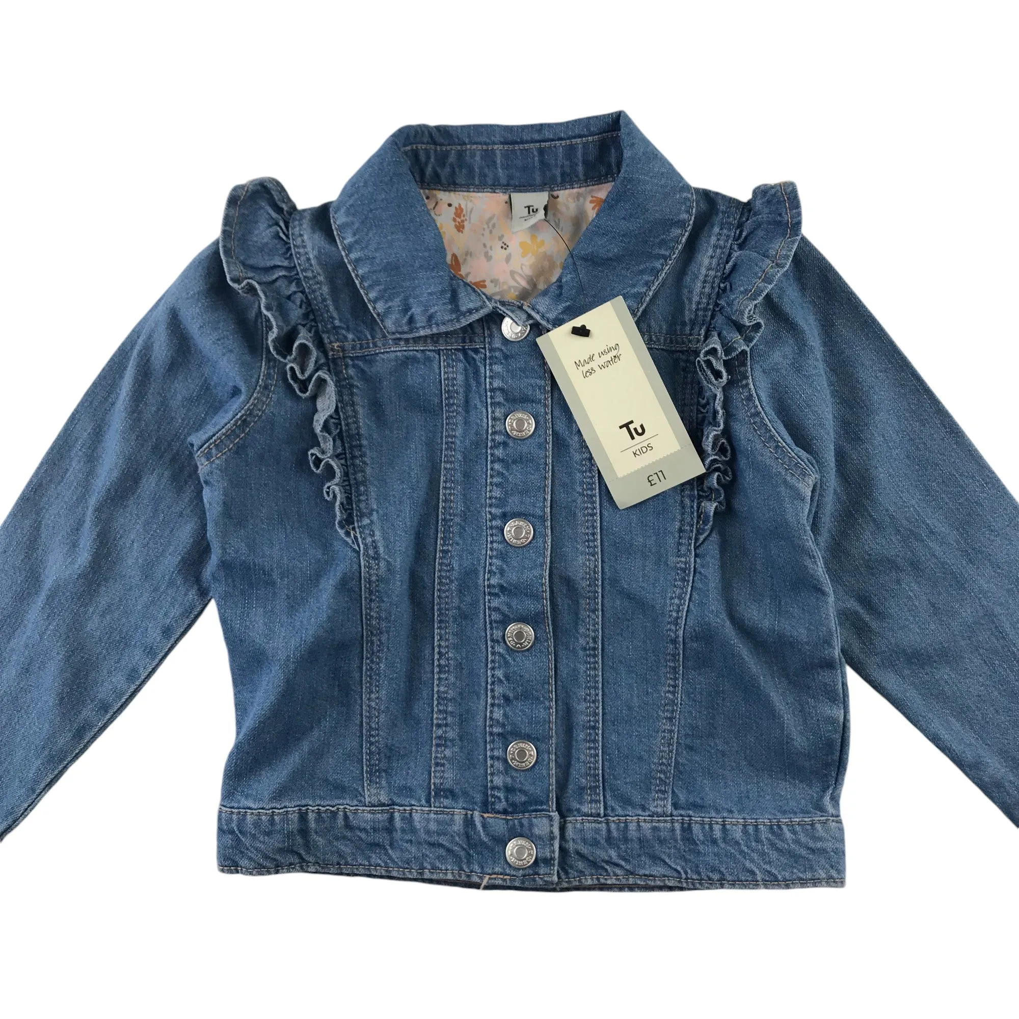 Tu denim jacket 4-5 years blue frilled detail clip buttons