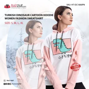 Turkish Dinosaur Cartoon Hoodie Women Fashion Sweatshirt - Pink