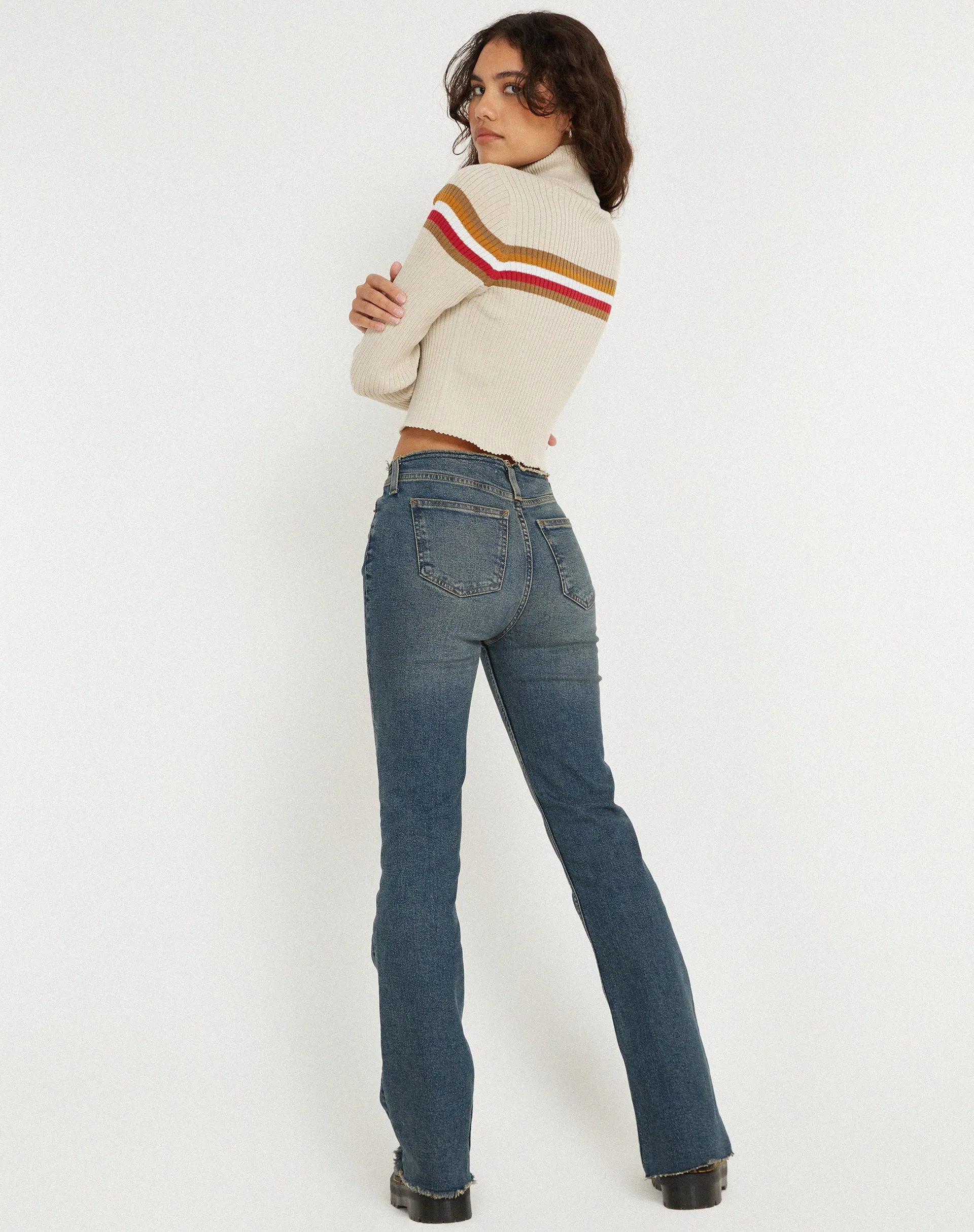 Tuzifa Cropped Knit Jumper in Beige Red and Brown