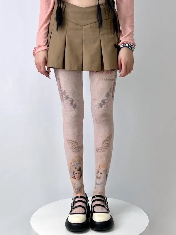 Vintage girl and cat tights