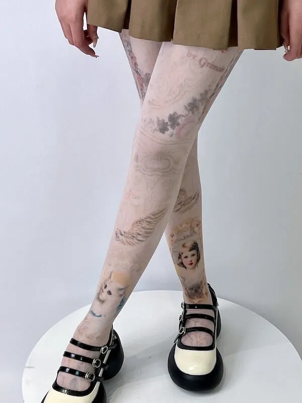 Vintage girl and cat tights