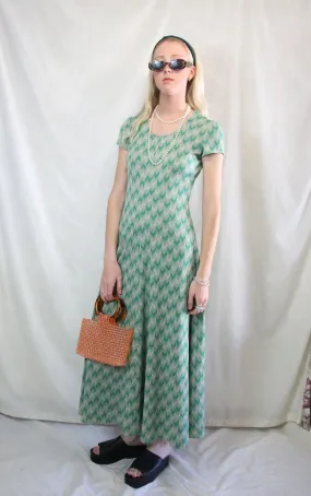 Vintage Green Geometric Maxi Dress