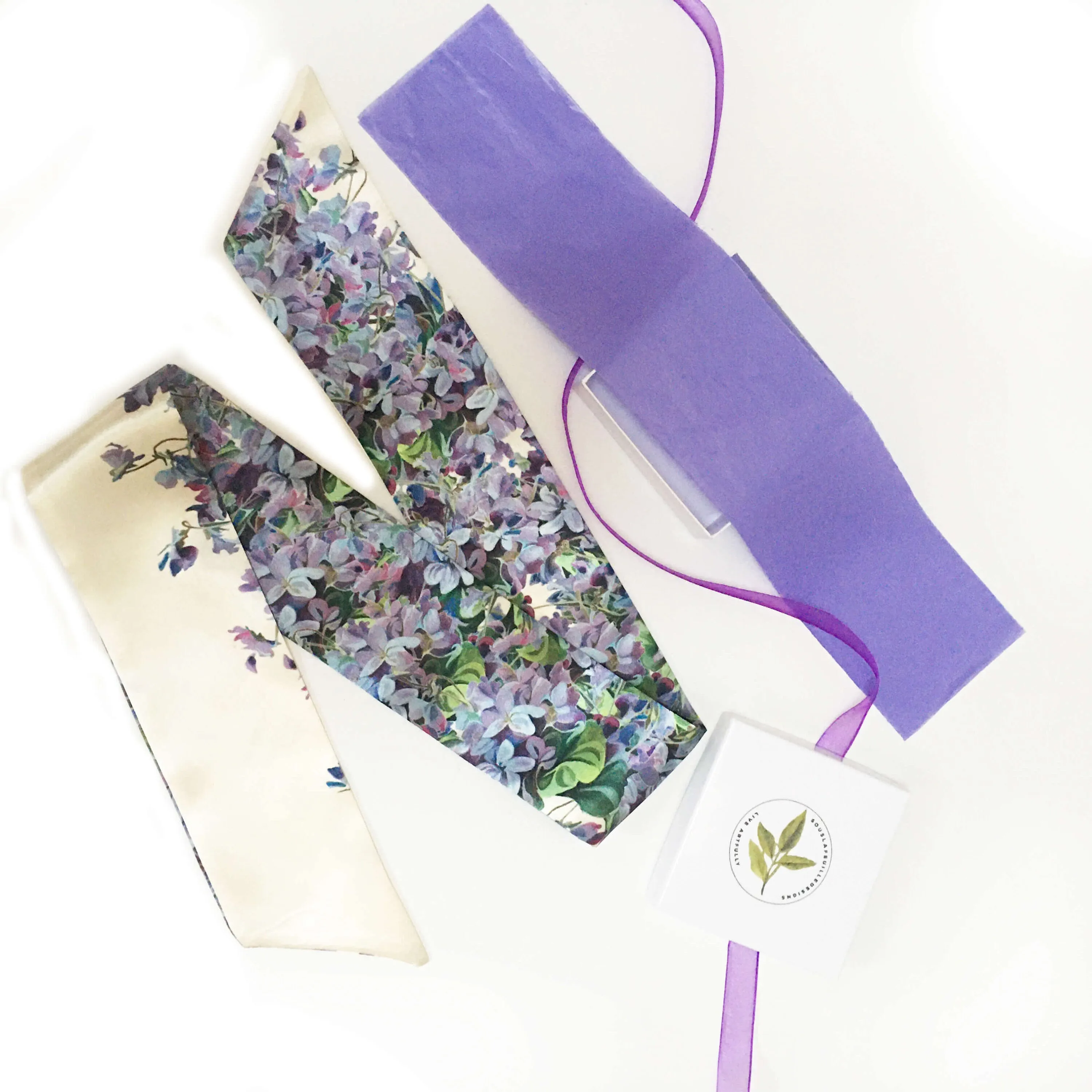 Violets Short Satin Skinny Scarf,Womans Scarf,floral scarf,ladies scarf,hair tie, hangbag tie scarf, violets scarf