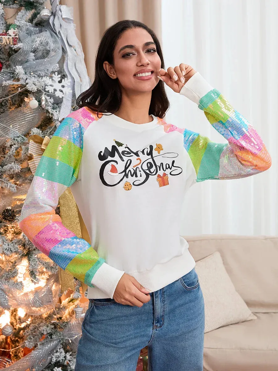 Wenkouban-Christmas Thanksgiving outfits_Cute Casual Autumn Patchwork Long Sleeve Sequined Christmas Sweater