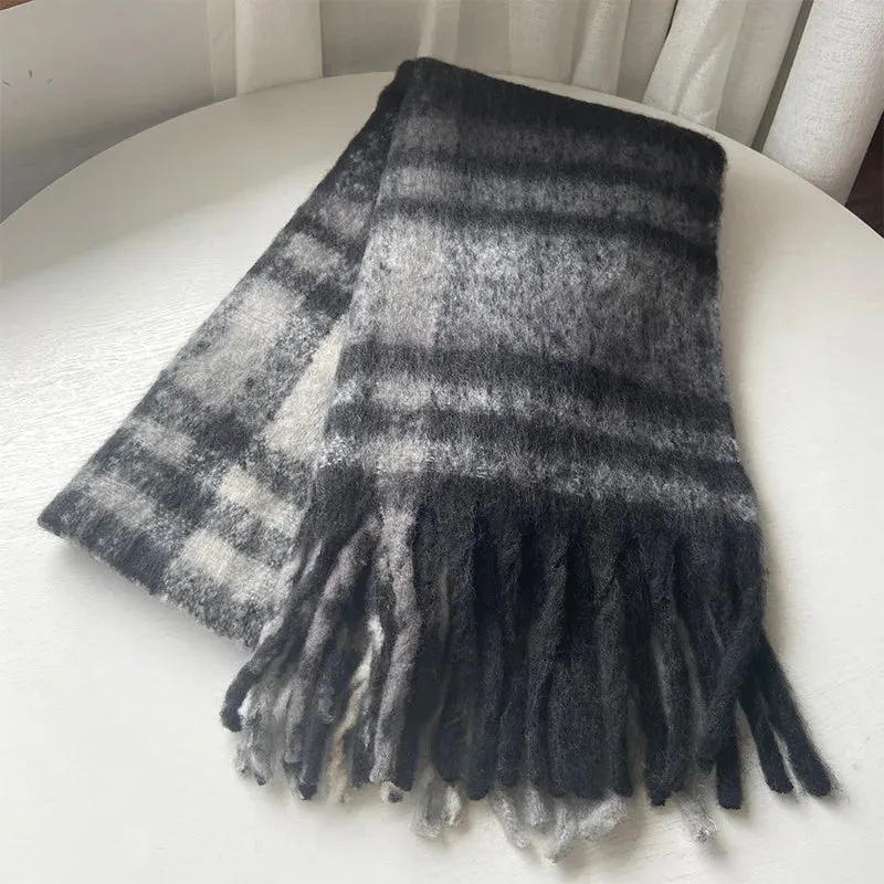 Winter Ladies Soft Cashmere Plaid Scarves Europe Braid Tassel Long Scarf