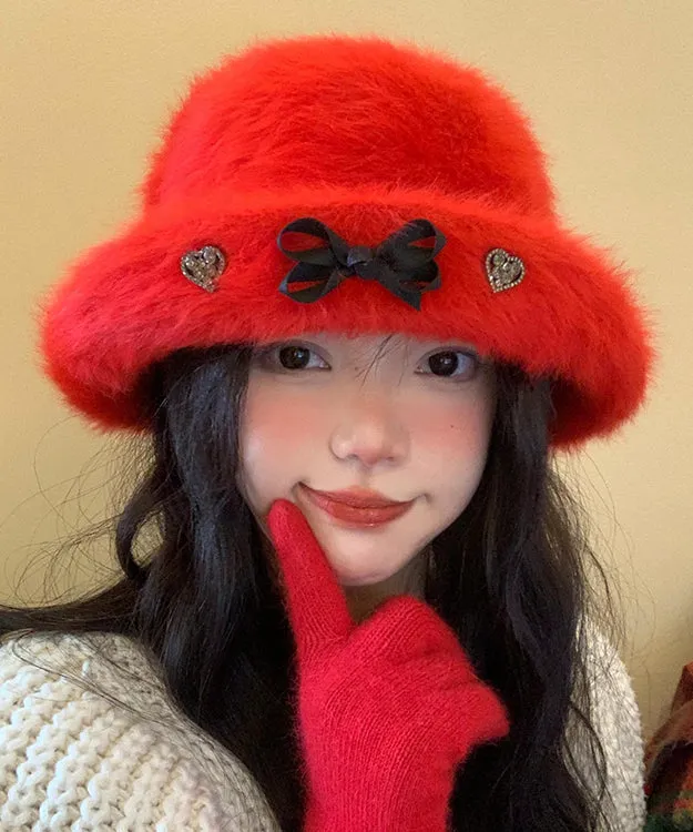 Winter Red Christmas New Year The Rabbit Wool Bucket Hat WB029