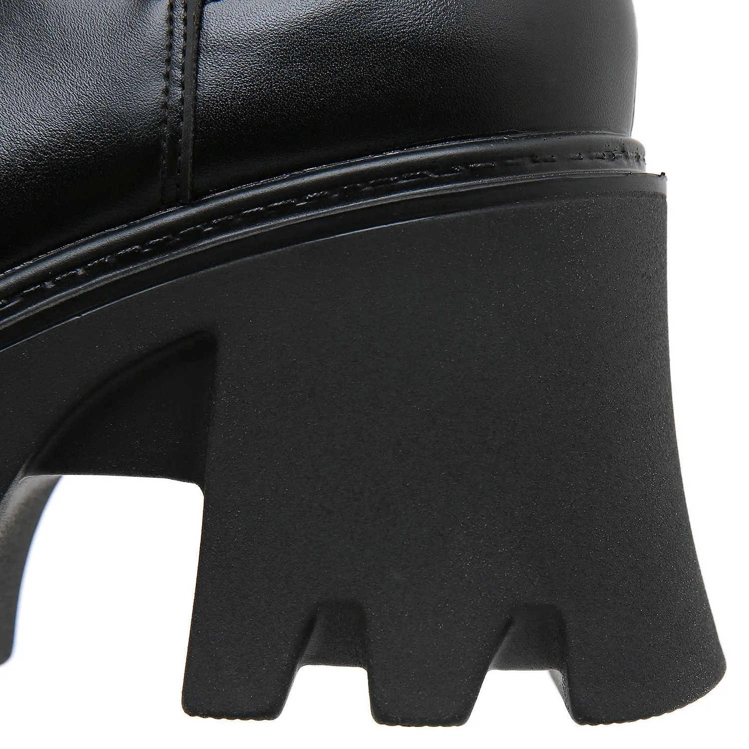 Women chunky platform slip on black chelsea boots