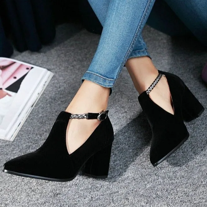 Women wedding pointed toe hollow faux suede pointed toe ankle boots