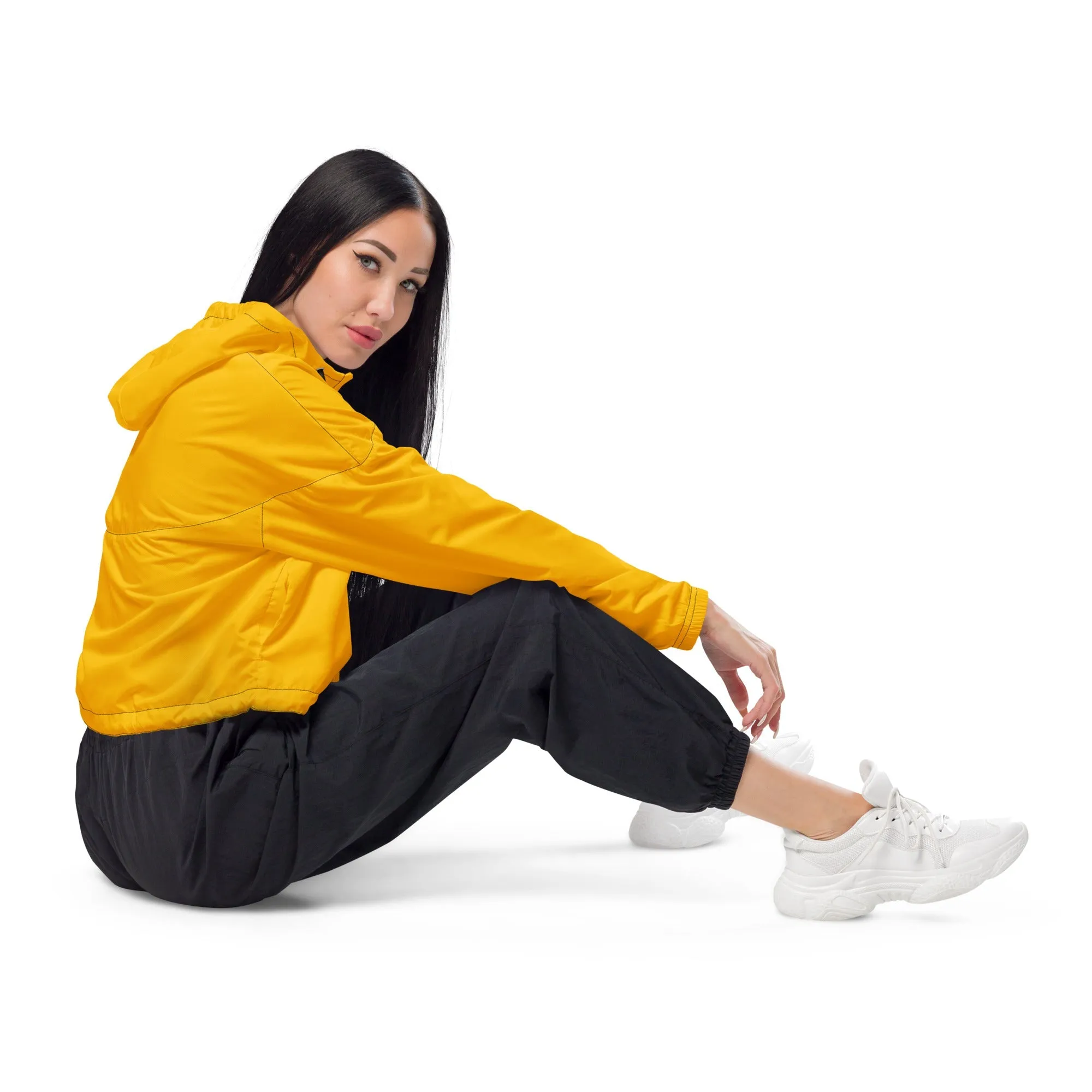 Womens Cropped Windbreaker Jacket, Golden Yellow