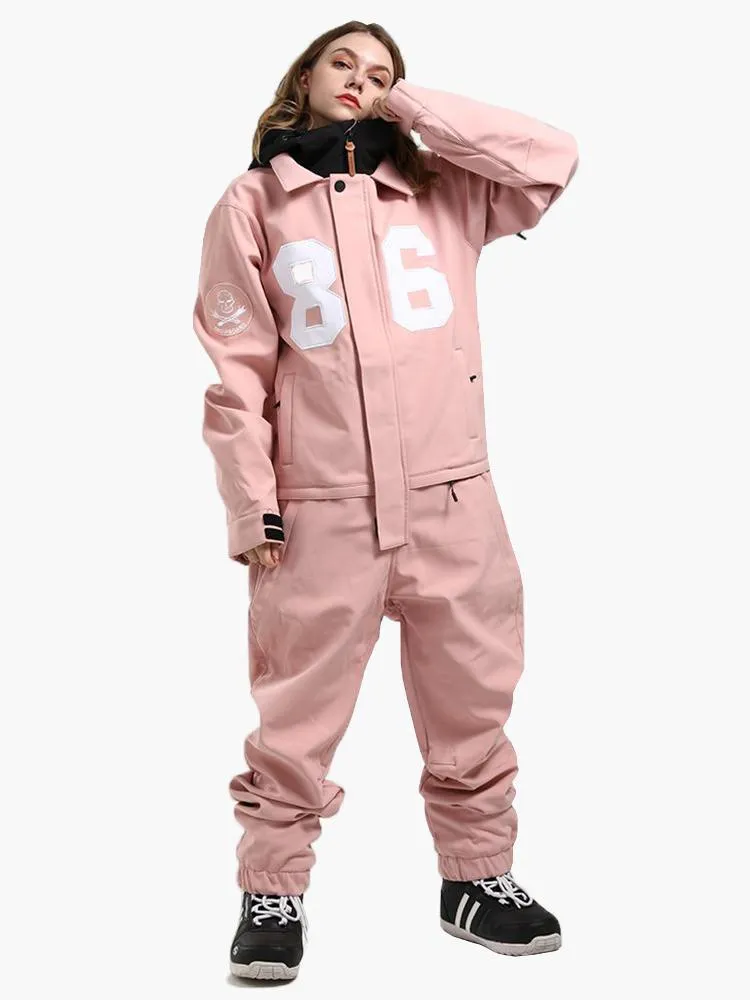 Women's Fashion Winter Waterproof Pink One Piece Snowboard Suits