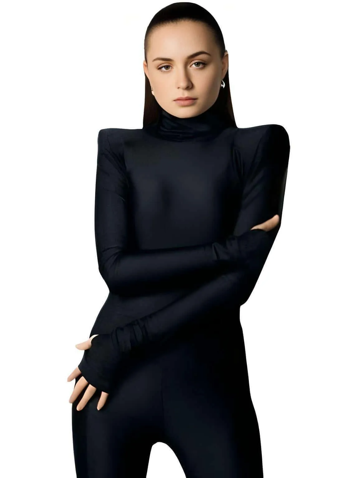 Women's Long Sleeve Padded Shoulder Turtleneck Bodysuit