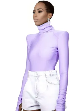 Women's Long Sleeve Padded Shoulder Turtleneck Bodysuit