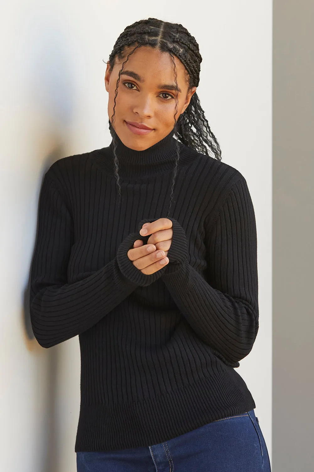 Women's Organic Cotton Ribbed Turtleneck Sweater