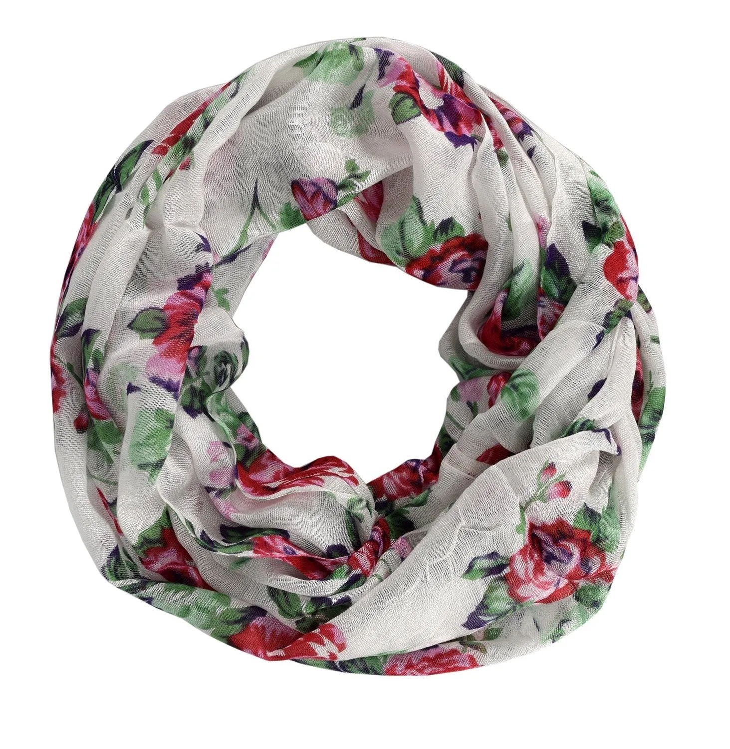 Womens Vintage Floral Rose Sheer Infinity Scarf Circle Loop