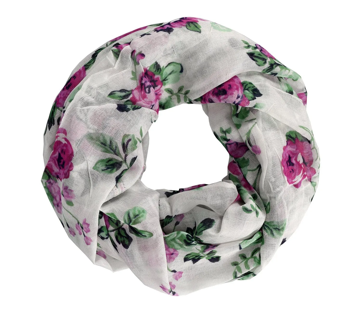 Womens Vintage Floral Rose Sheer Infinity Scarf Circle Loop